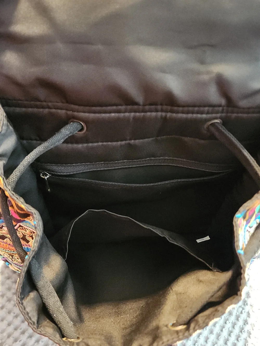 Embroidered Floral Mini Backpack - Black with Multicolor Stitching